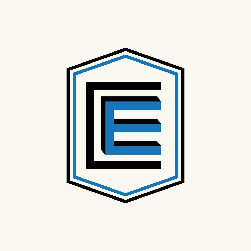 Logo Design Grafik Konzept kreativ Vektor Prämie Lager einzigartig Initiale Brief ce oder ec Schriftart Hexagon Linie um verbunden Monogramm Typografie branding