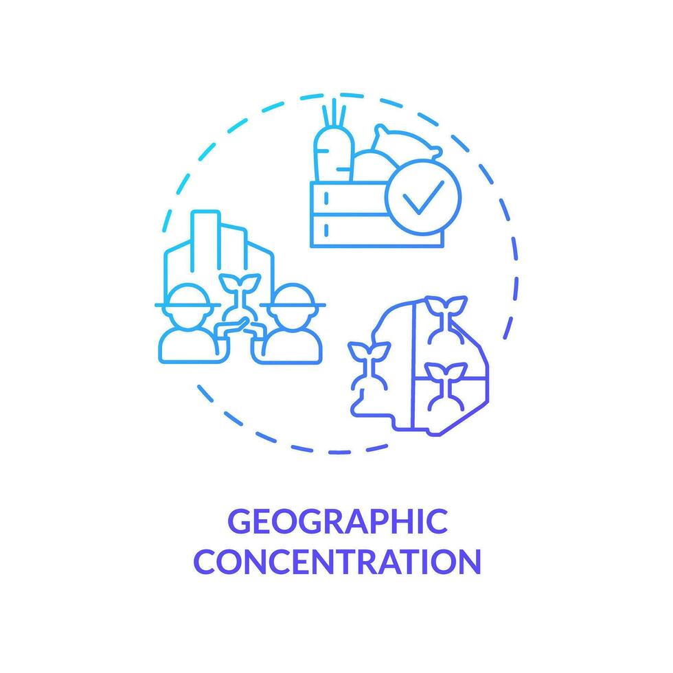 2d lutning geografisk koncentration ikon, kreativ isolerat vektor, tunn linje illustration representerar jordbruks kluster. vektor