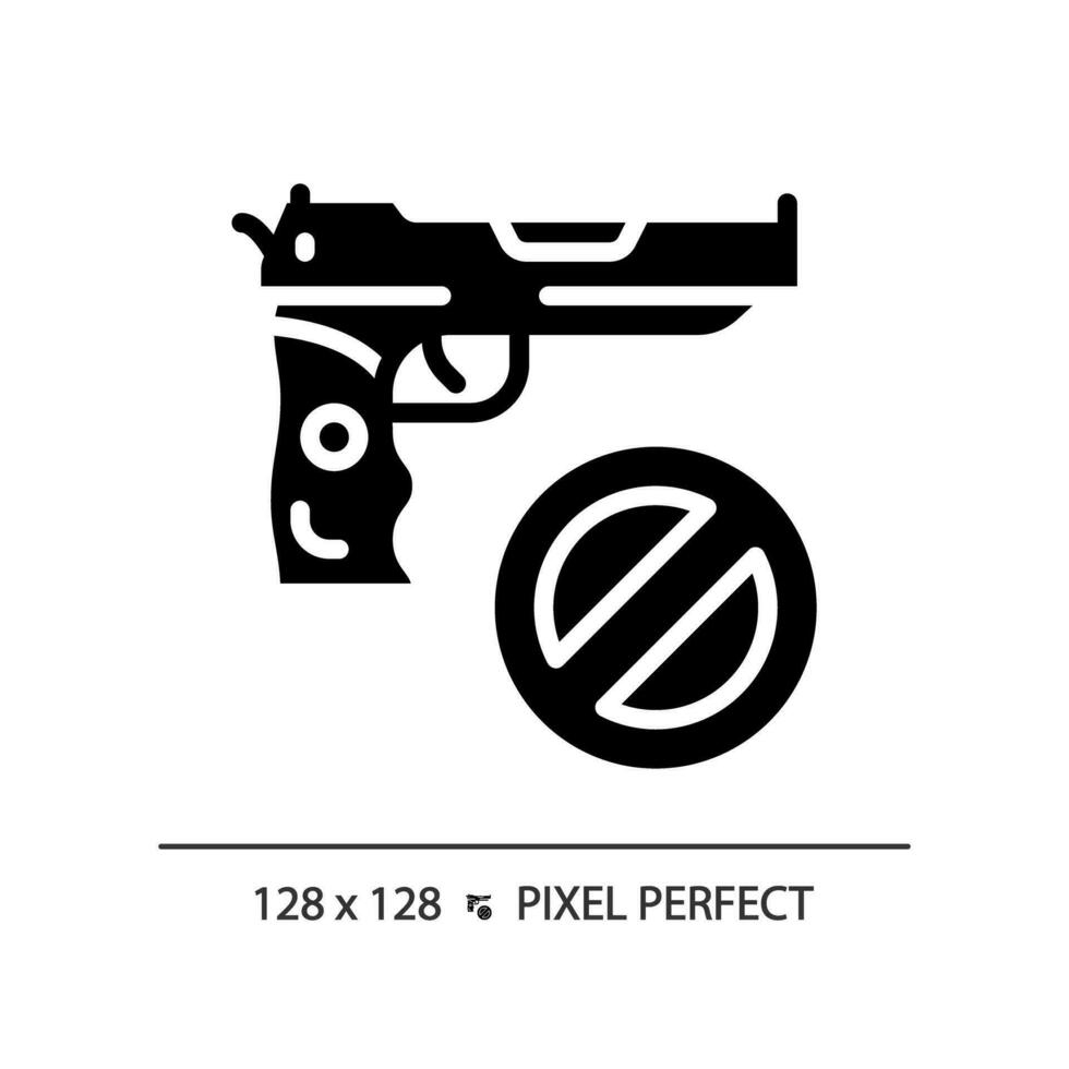 2d pixel perfekt glyf stil pistol kontrollera ikon, isolerat vektor, platt silhuett illustration representerar vapen. vektor