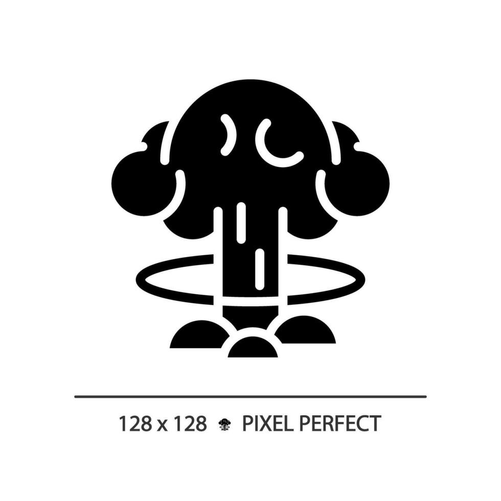 2d Pixel perfekt Glyphe Stil nuklear Explosion Symbol, isoliert Vektor, eben Silhouette Illustration Darstellen Waffen. vektor
