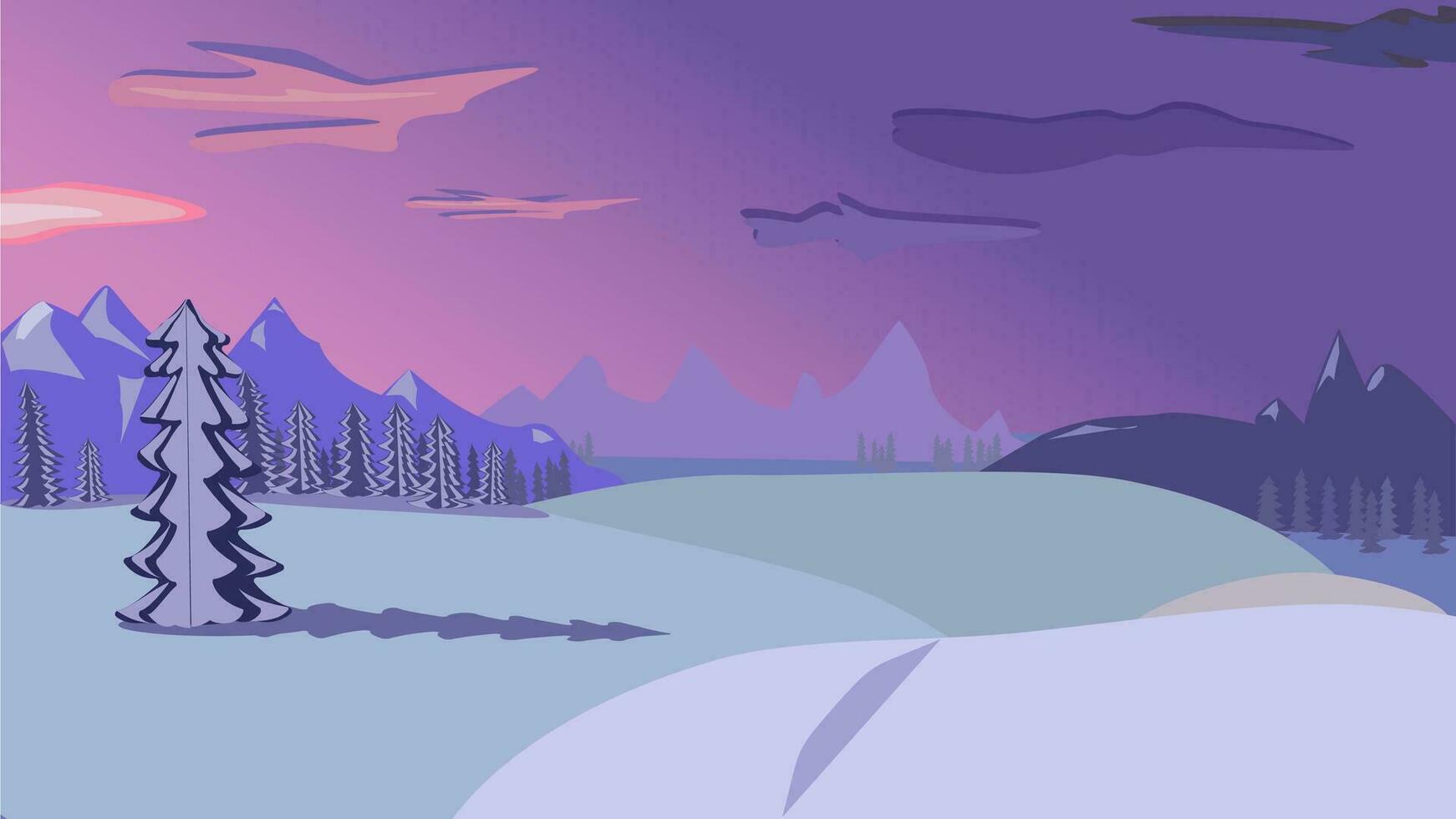 vinter- landskap med berg, himmel och moln. vektor illustration.