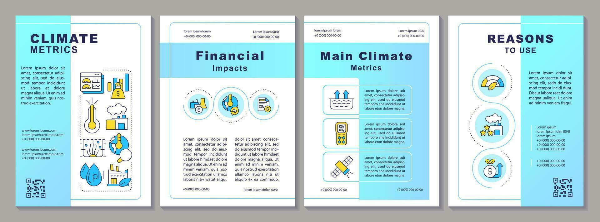2d Klima Metriken kreativ Broschüre Vorlage, Flugblatt Design mit dünn Linie Symbole, 4 Vektor Grundrisse.