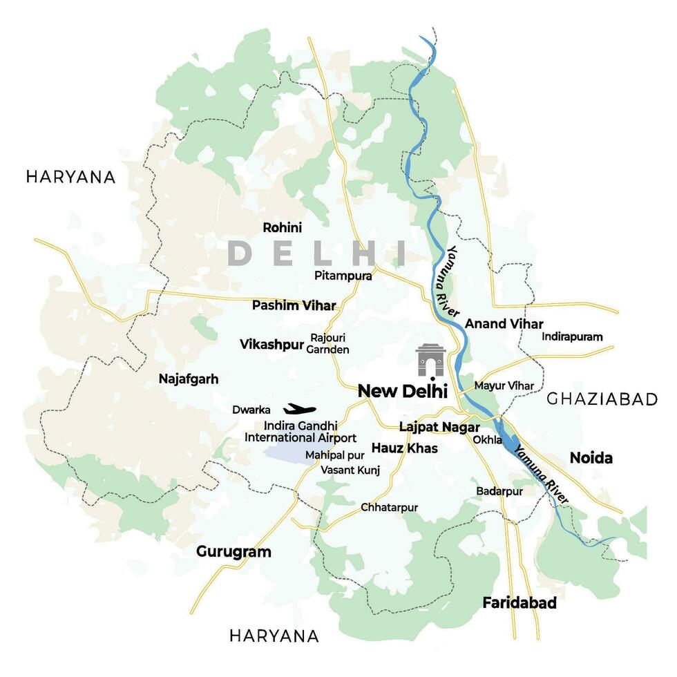 Delhi Textur Karte auf Weiß Hintergrund vektor