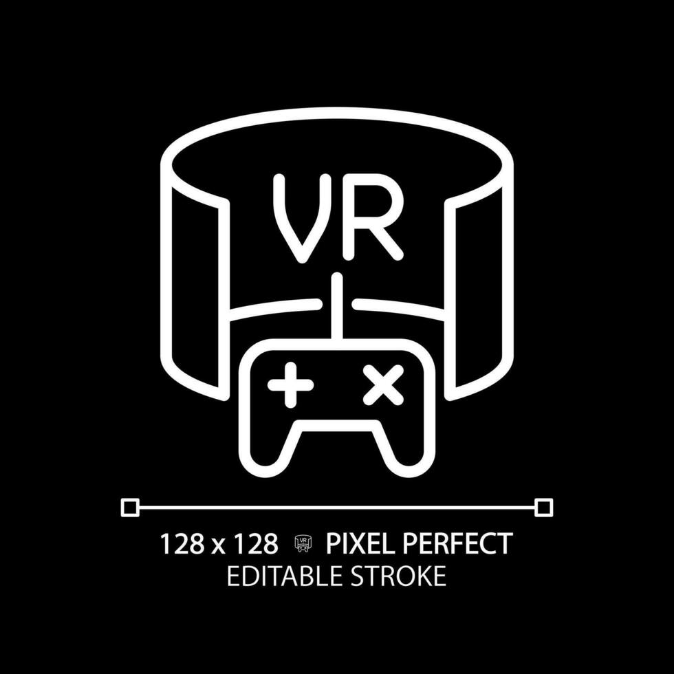 2d Pixel perfekt editierbar Weiß virtuell Wirklichkeit Symbol, isoliert Vektor, dünn Linie Illustration Darstellen vr, ar und Herr. vektor