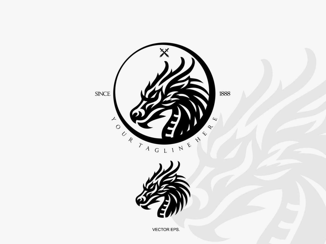 das Logo zum Drachen ist gezeigt im schwarz und Weiß vektor