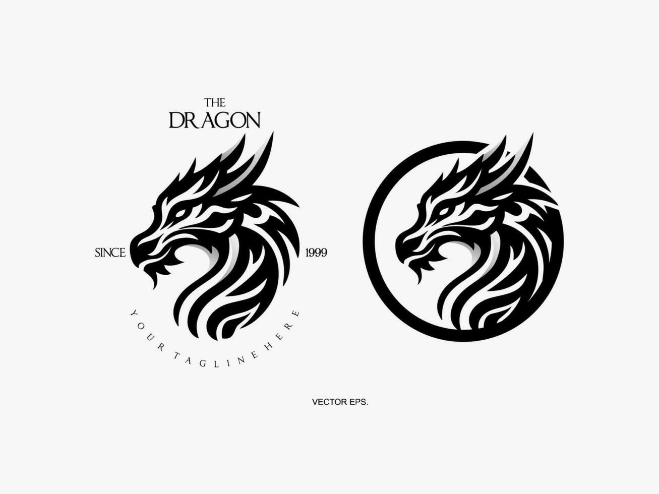 de logotyp för drake är visad i svart och vit vektor