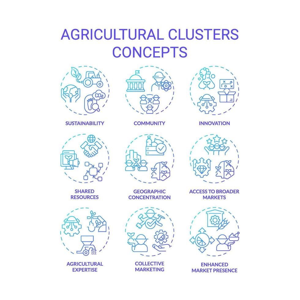 Sammlung von 2d Gradient dünn Linie Symbole Darstellen landwirtschaftlich Cluster, isoliert einfach Vektor, linear Illustration. vektor