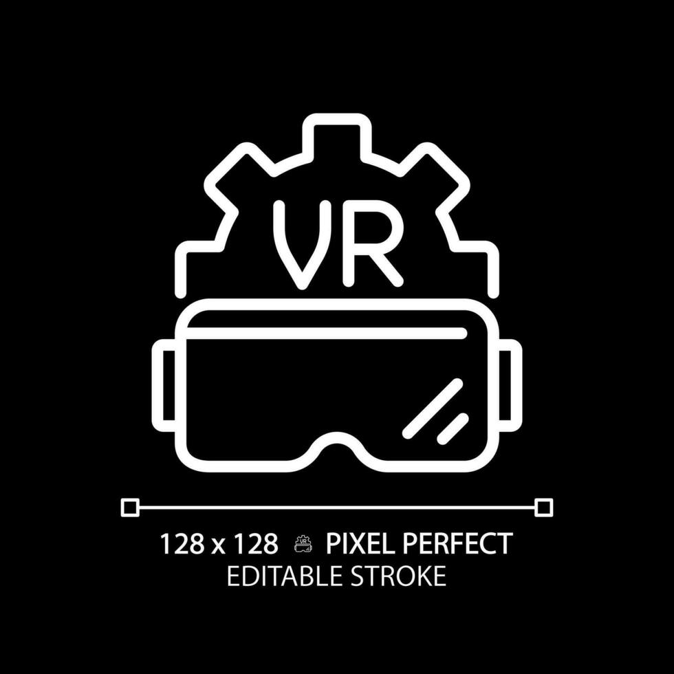 2d pixel perfekt redigerbar vit vr glasögon ikon, isolerat vektor, tunn linje illustration representerar vr, ar och herr. vektor