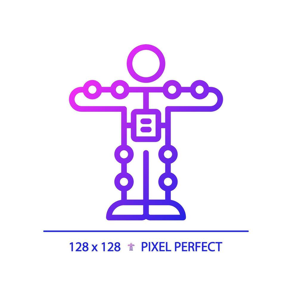 2d pixel perfekt lutning rörelse fånga kostym ikon, isolerat enkel vektor, tunn linje illustration representerar vr, ar och herr. vektor