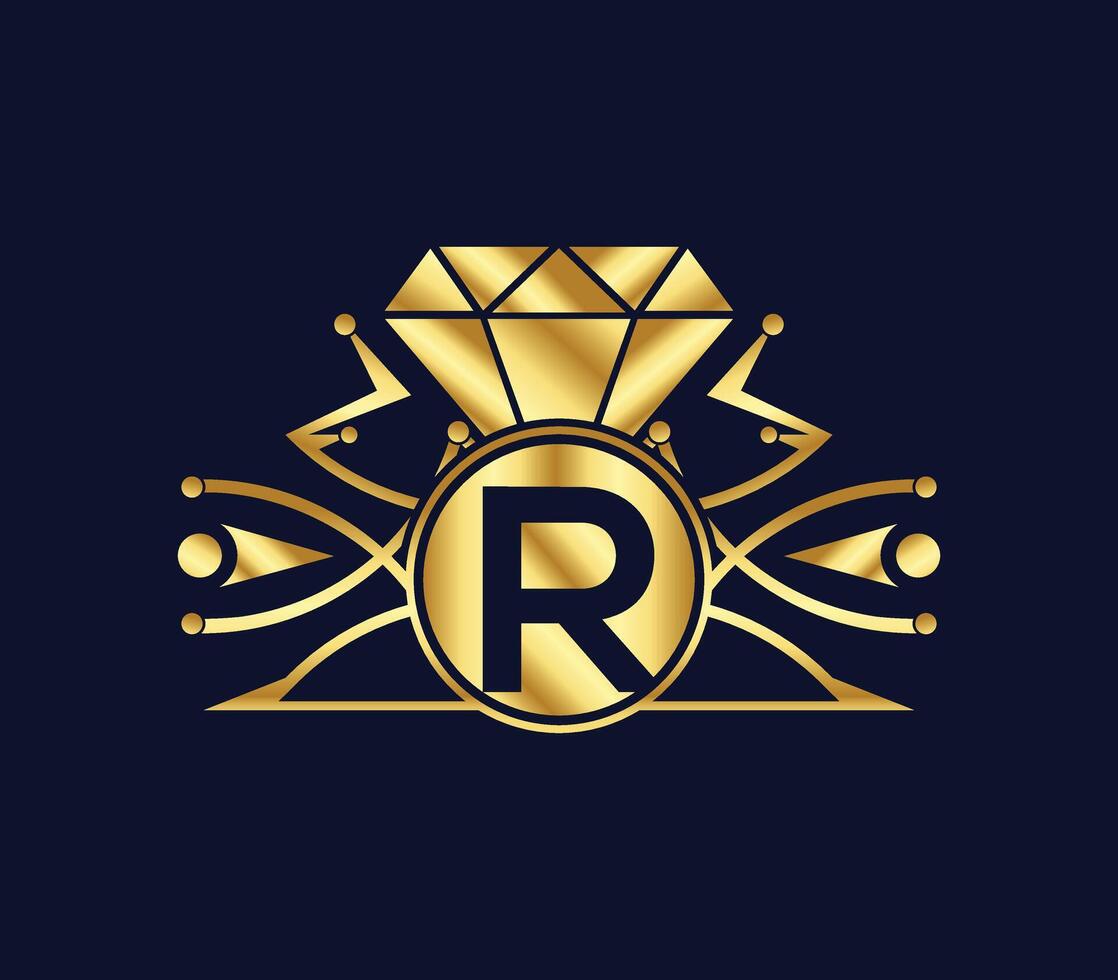 r Brief Diamant Luxus mit golden Farbe Unternehmen Logo Design vektor