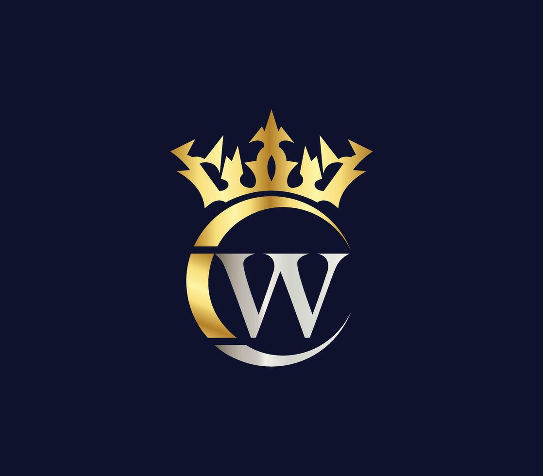 w Brief Krone Luxus Königreich Zeichen mit golden Farbe Unternehmen Logo Design vektor