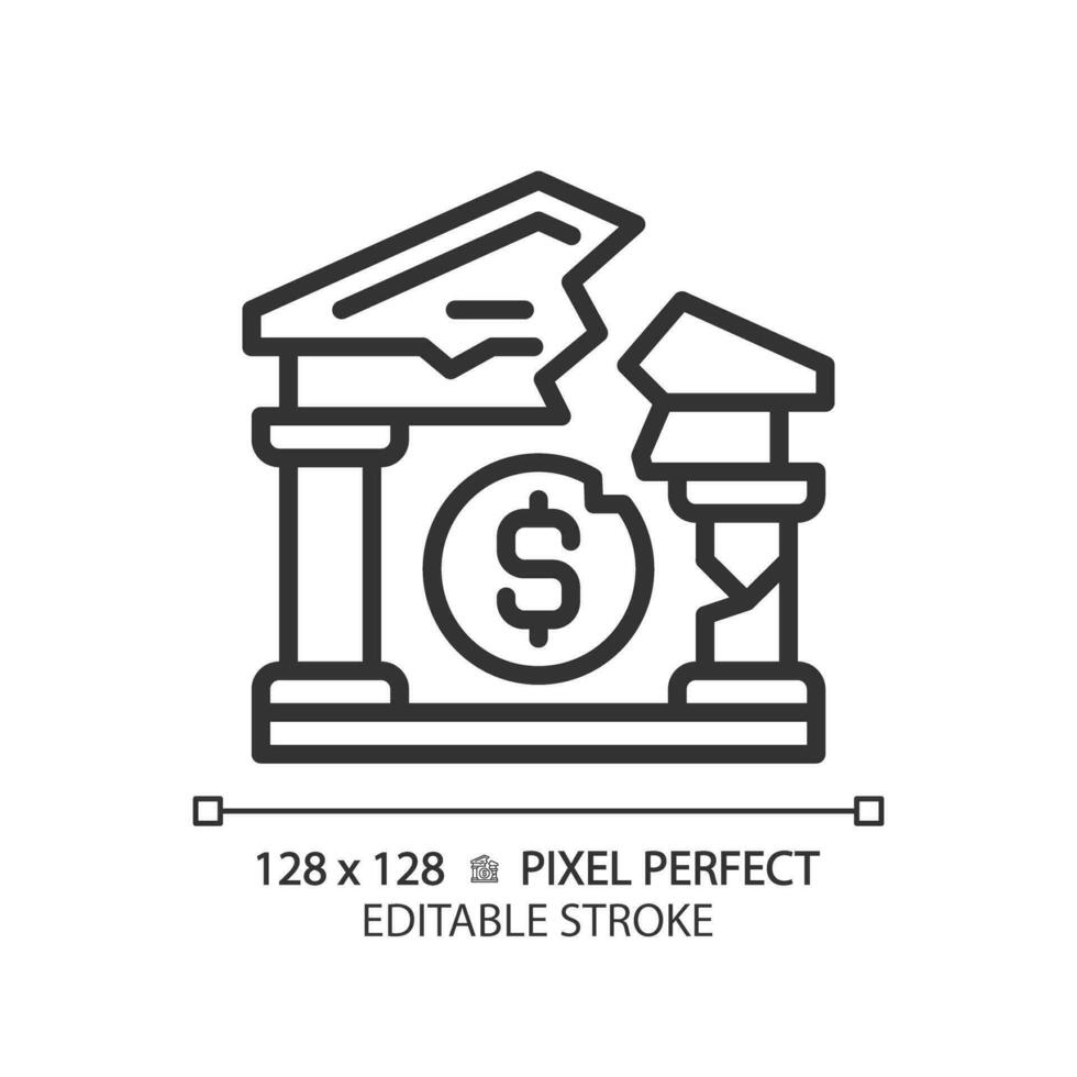 2d pixel perfekt redigerbar svart Bank fel ikon, isolerat enkel vektor, tunn linje illustration representerar ekonomisk kris. vektor