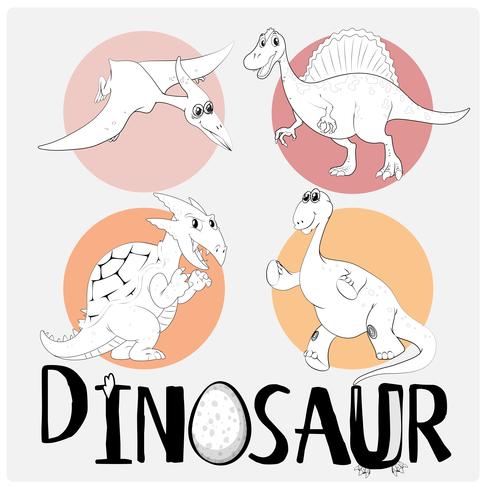 Vier Arten von Dinosauriern auf rundem Abzeichen vektor