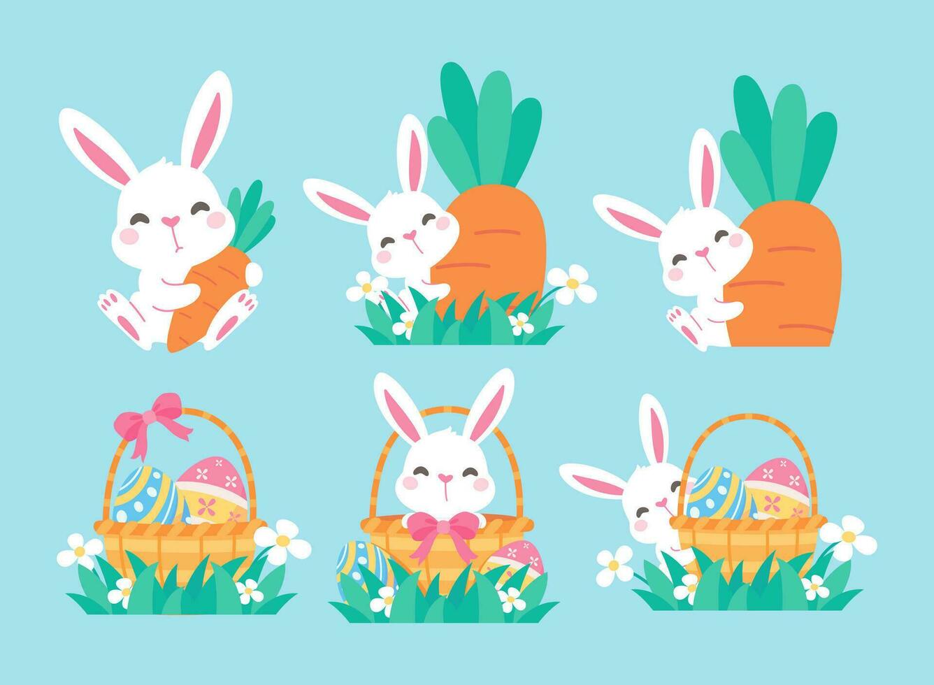 en tecknad serie kanin dölja Bakom colorfully dekorerad påsk ägg under de påsk ägg festival. vektor