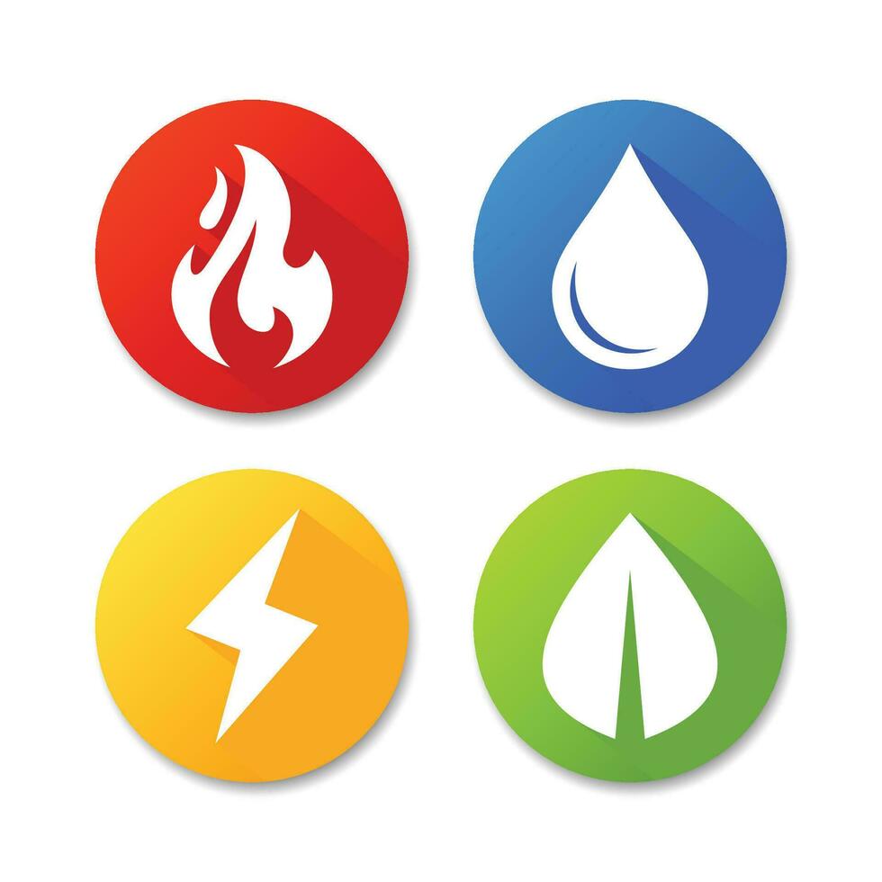 einstellen von Feuer, Wasser, Elektrizität und Blatt Symbol Vektor Illustration