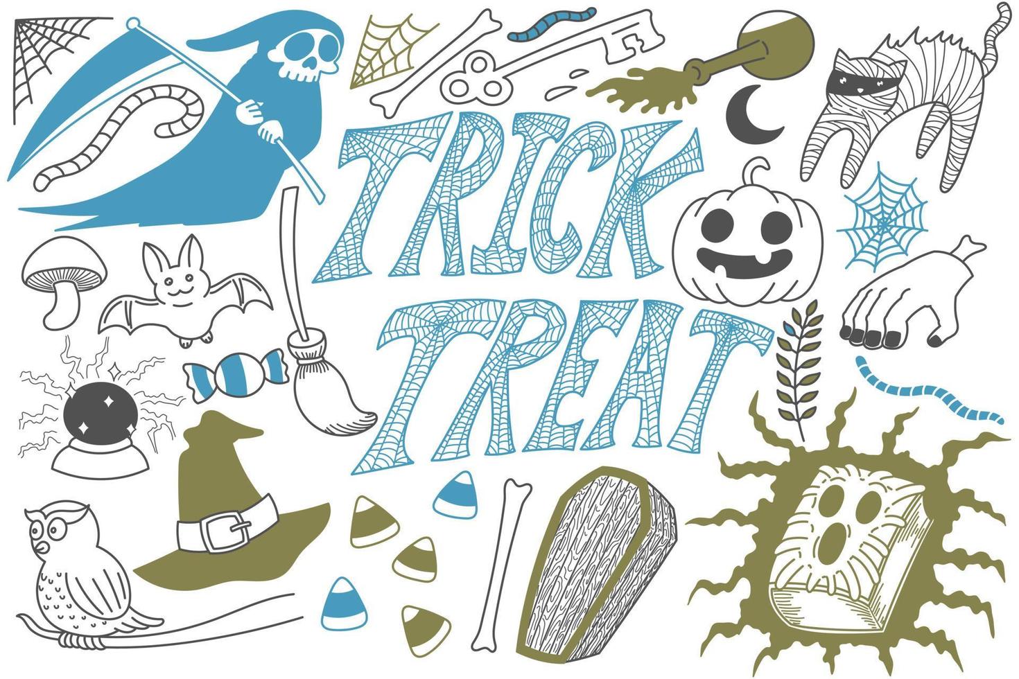 trick or treat halloween doodles art vektor