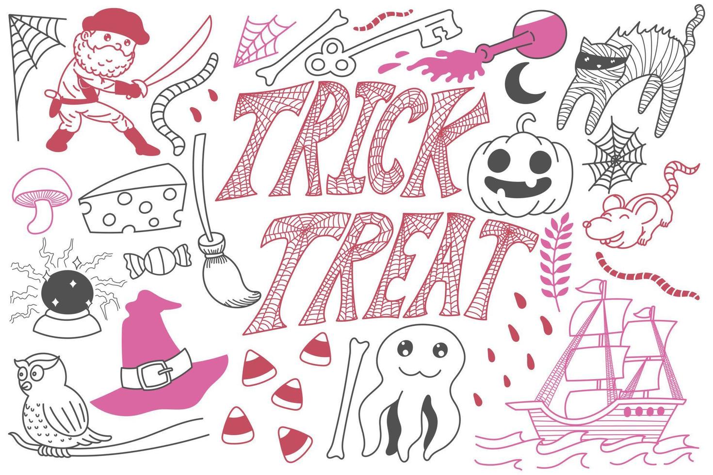 trick or treat halloween doodles art vektor