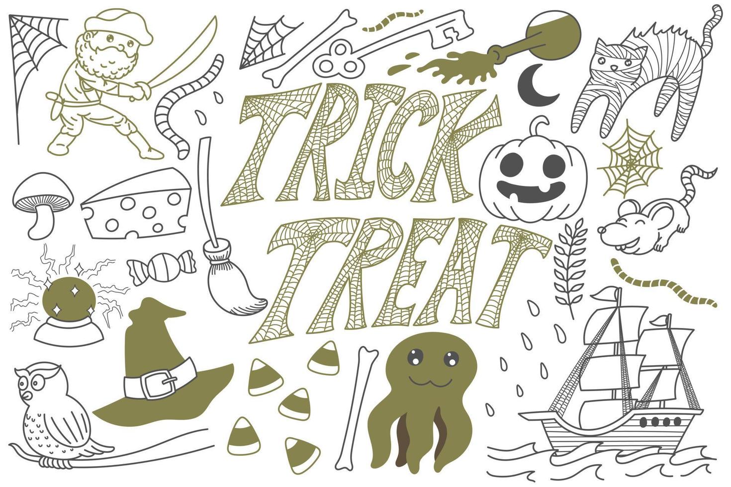 trick or treat halloween doodles art vektor