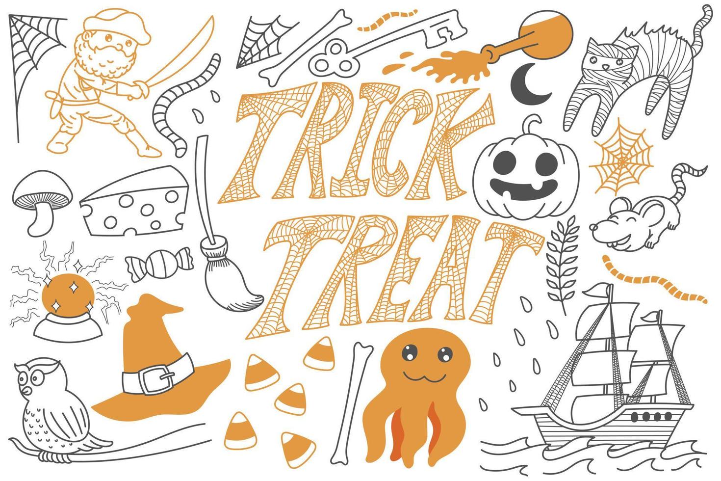 trick or treat halloween doodles art vektor