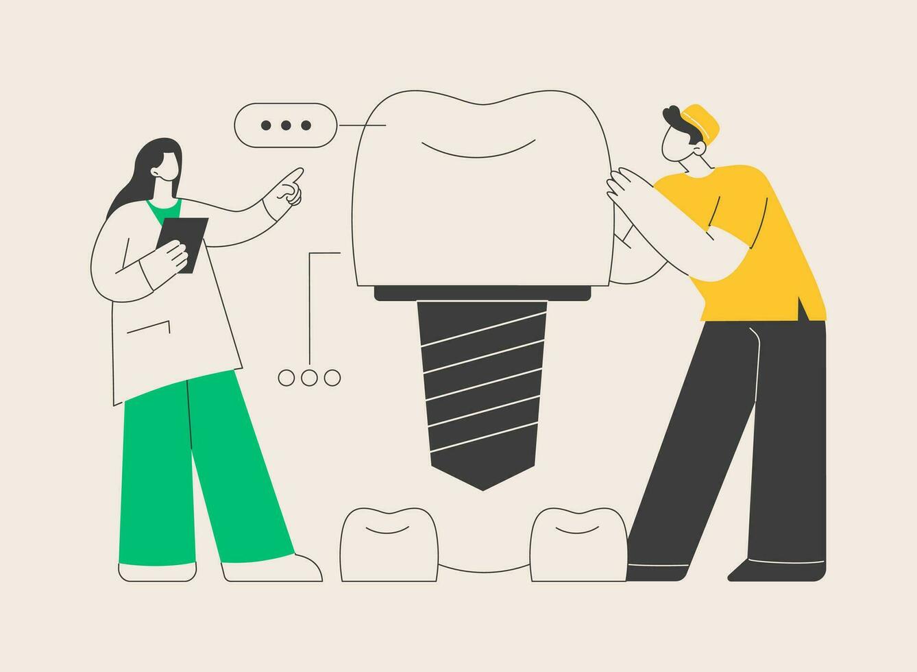 Zähne Zahnersatz Implantate abstrakt Konzept Vektor Illustration.