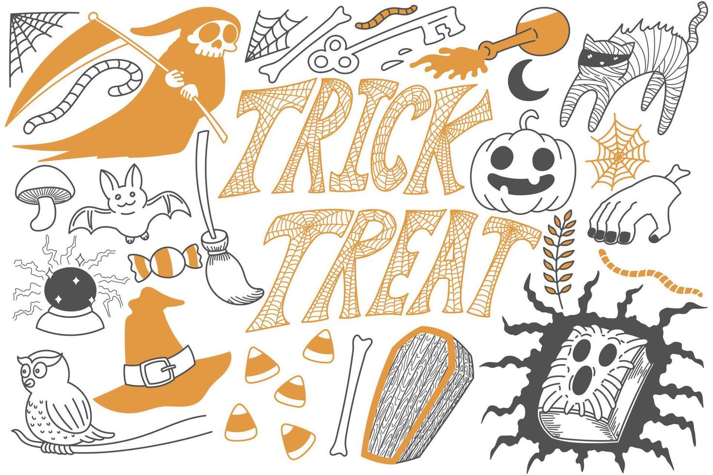 trick or treat halloween doodles art vektor