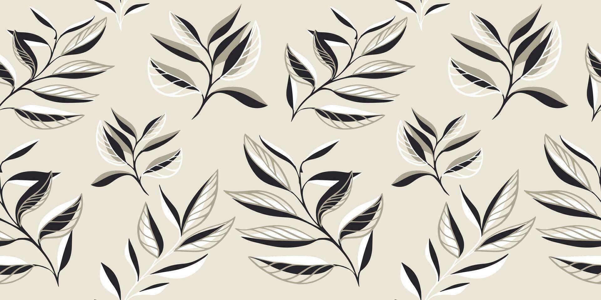ljus tropisk botanisk sömlös mönster. kreativ abstrakt form löv grenar bakgrund. enkel blommig blad utskrift. vektor hand dragen skiss. design för mode, tyg och textilier