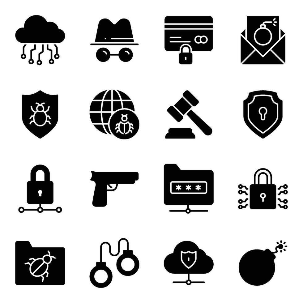 Pack von Computer hacken und Cyberkriminalität Symbole vektor