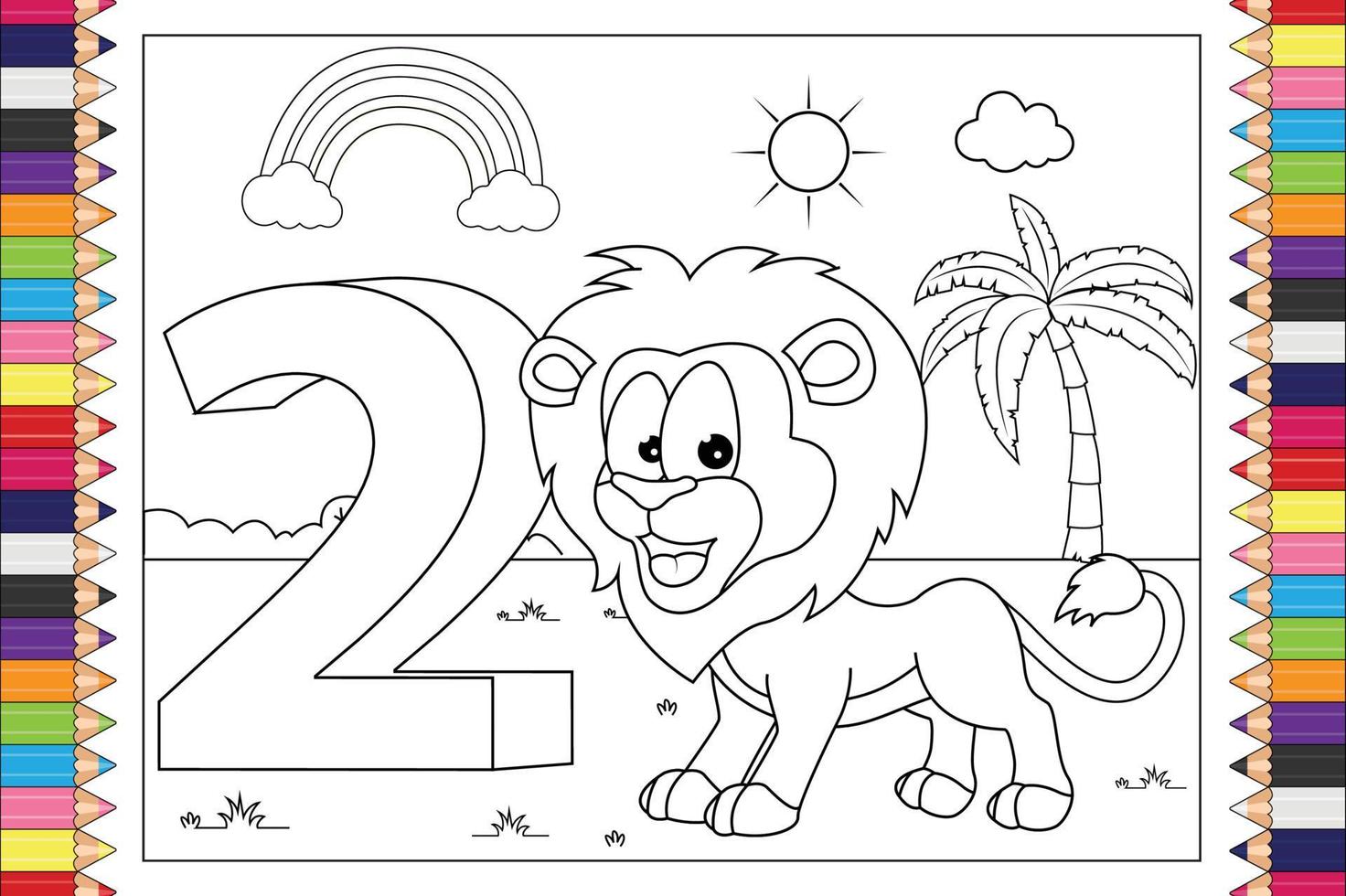 Tierkarikatur mit Nummer für Kinder ausmalen vektor