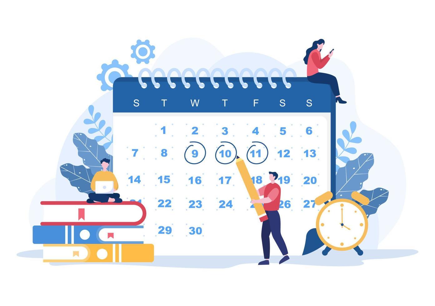 planeringsschema eller tidshantering med kalenderaffärsmöte, aktiviteter och evenemang som organiserar processkontorsarbete. bakgrund vektor illustration