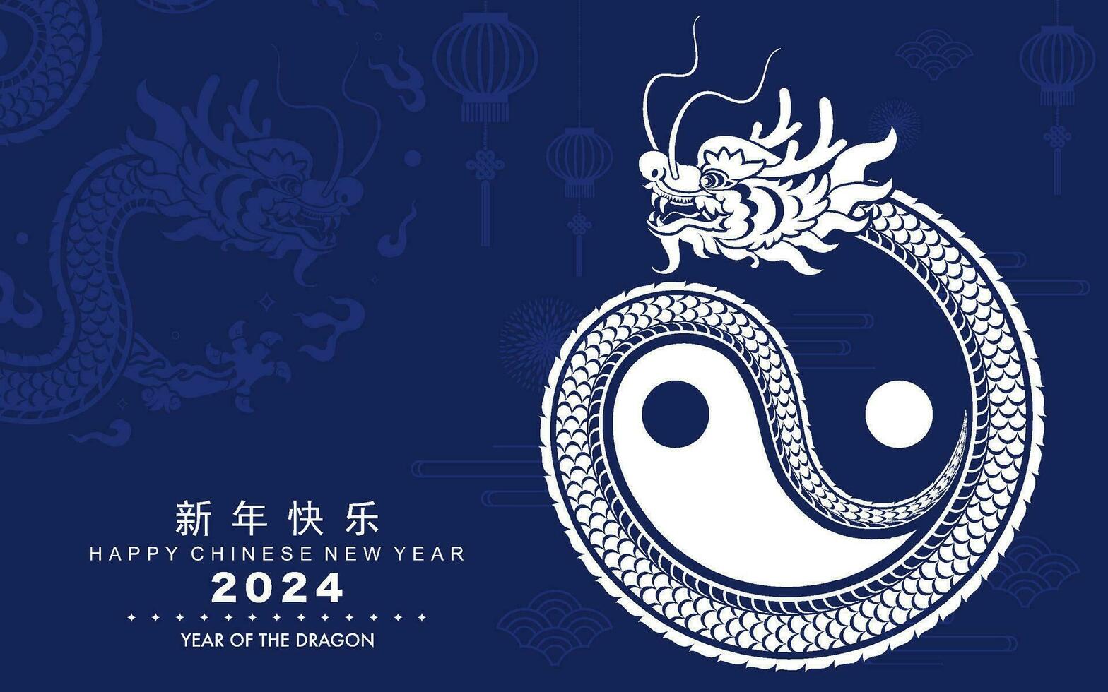 Lycklig kinesisk ny år 2024 de drake zodiaken tecken med asiatisk element papper skära stil på Färg bakgrund. vektor