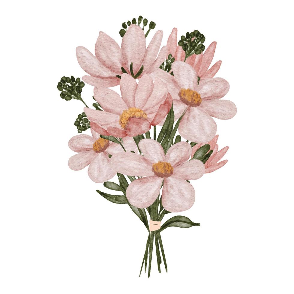 Aquarell Kosmos Blütenblatt Blume Hand Blumenstrauß Illustration vektor