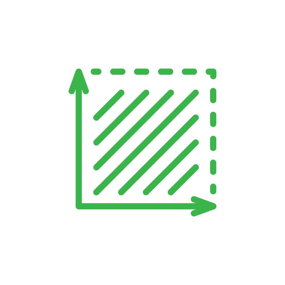 Grün Platz Bereich Linie Kunst Symbol isoliert auf Weiß Hintergrund. Koordinate Achsen unterzeichnen. Koordinate System eben Mathematik Graph Symbol. Messung Land Bereich. Platz Abmessungen Piktogramm. vektor