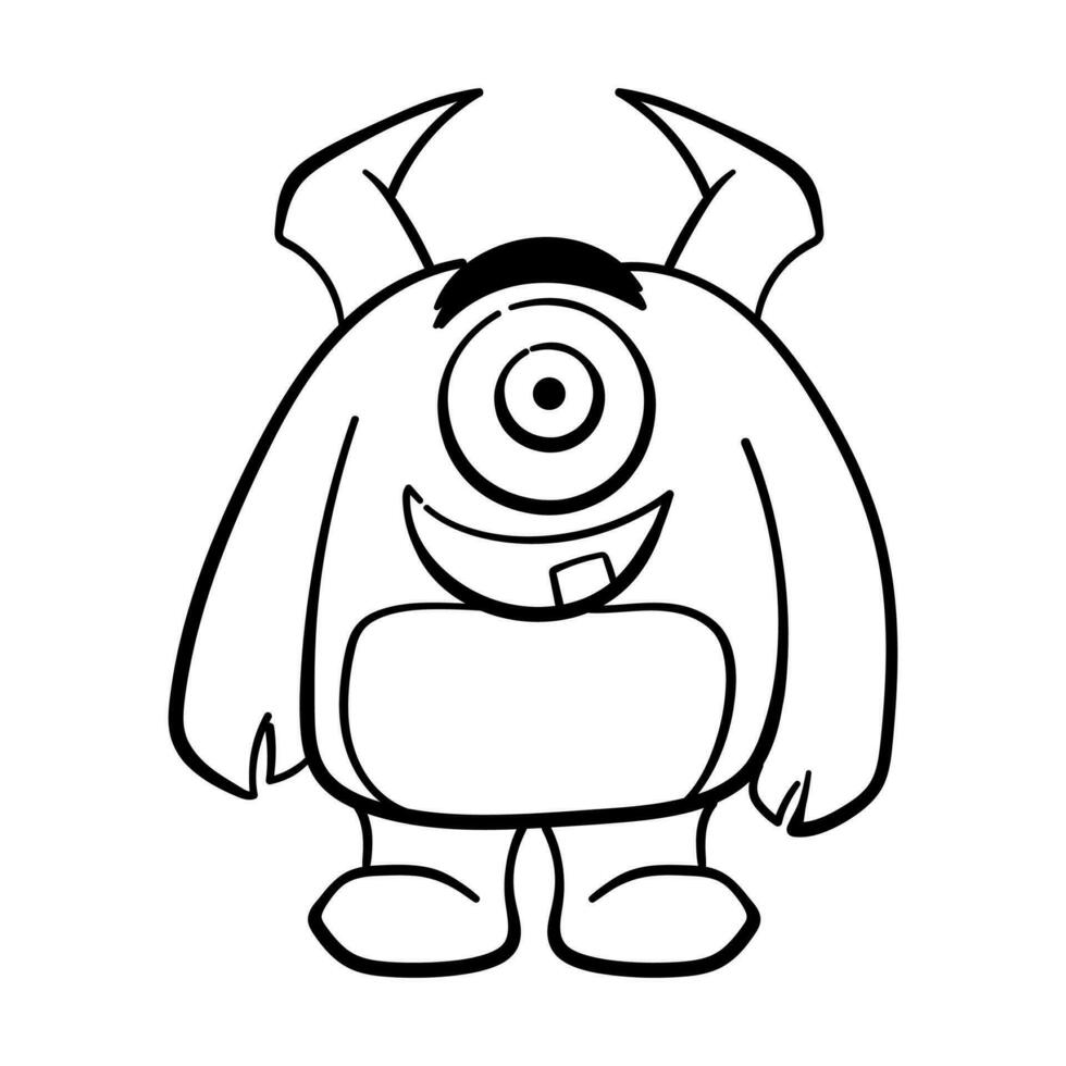 handgemalt Gekritzel Färbung Seite süß Monster- Comic froh Monster- Charakter Kinder Karikatur Charakter Design zum Poster, Kinder Produkt Logo, Maskottchen, drucken auf Nachfrage und Verpackung Design vektor