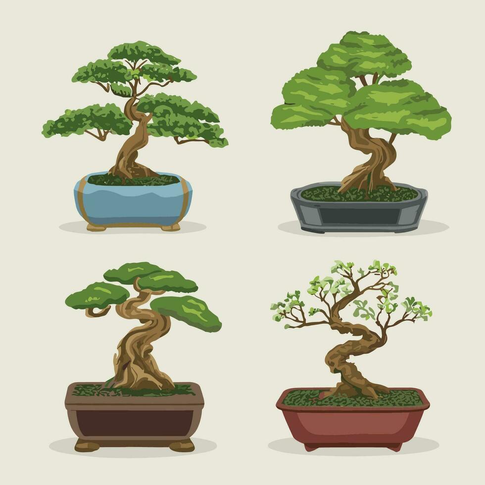 einstellen von Bonsai Baum Vektor Illustration einstellen Bonsai Baum Vektor Illustration einstellen