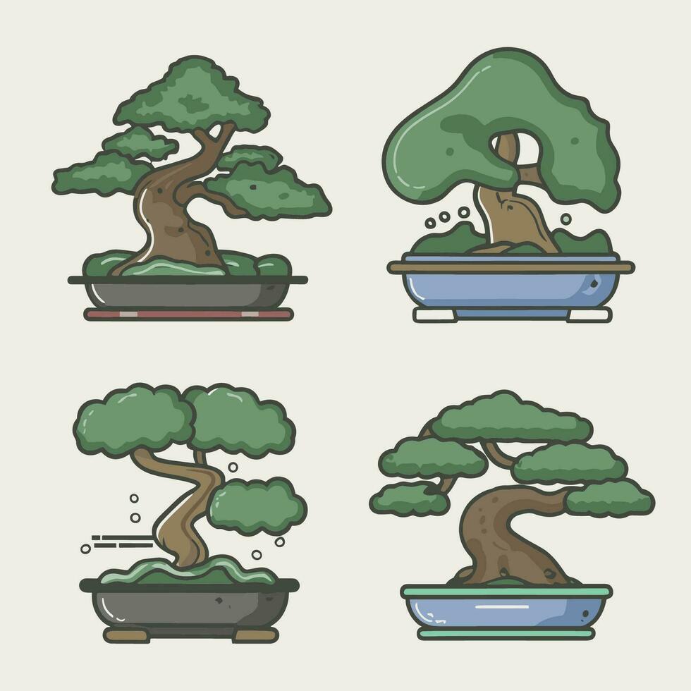 einstellen von Bonsai Baum Vektor Illustration einstellen Bonsai Baum Vektor Illustration einstellen