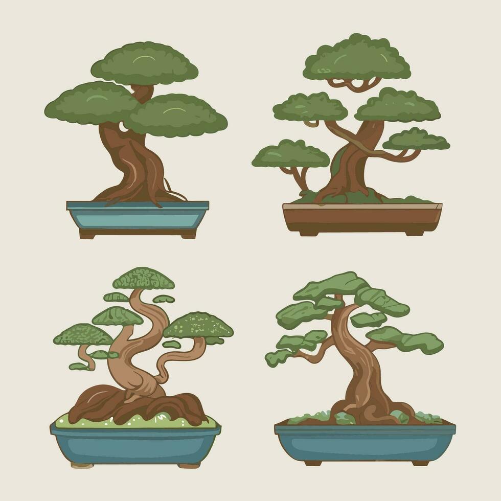 Bonsai Baum Vektor Illustration einstellen