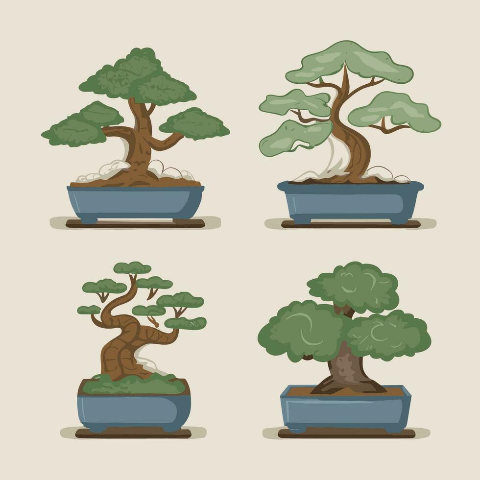 uppsättning av bonsai träd vektor illustration uppsättning bonsai träd vektor illustration uppsättning