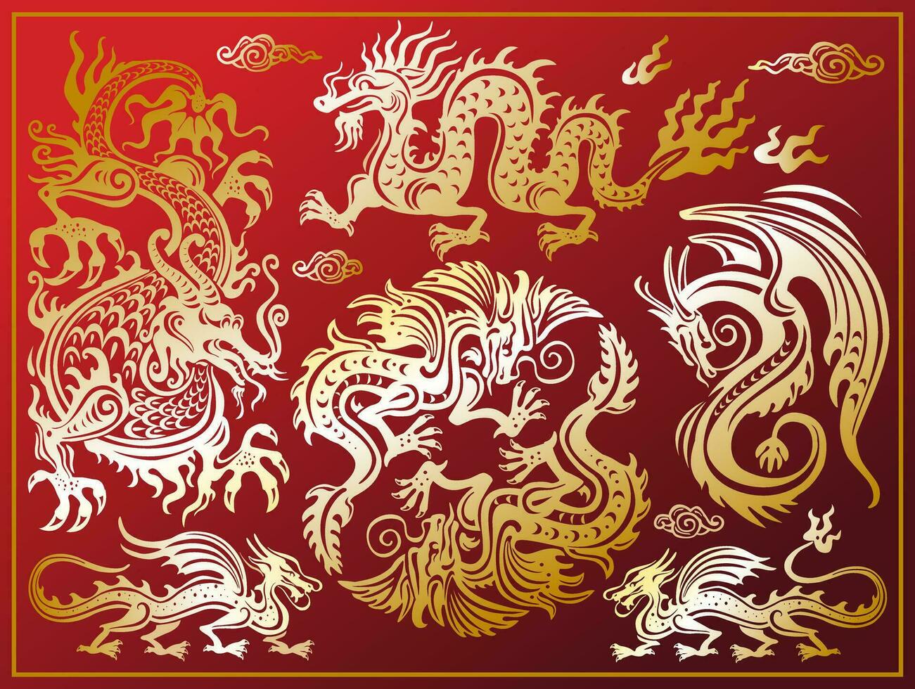 einstellen von Chinesisch Drachen geeignet zum Chinesisch Neu Jahr, Chinesisch Tierkreis Drachen Symbol vektor