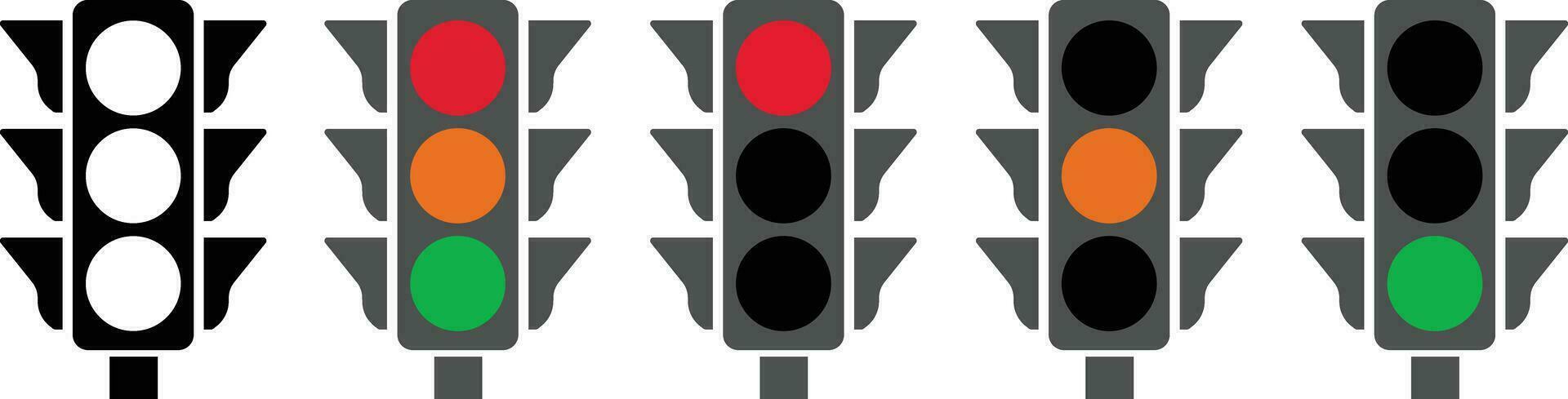 trafik ljus gränssnitt ikon i platt uppsättning. isolerat i symbol använda sig av för trafik kontrollera eller stoppljus med gå ljus och varning ljus i vektor för appar och hemsida