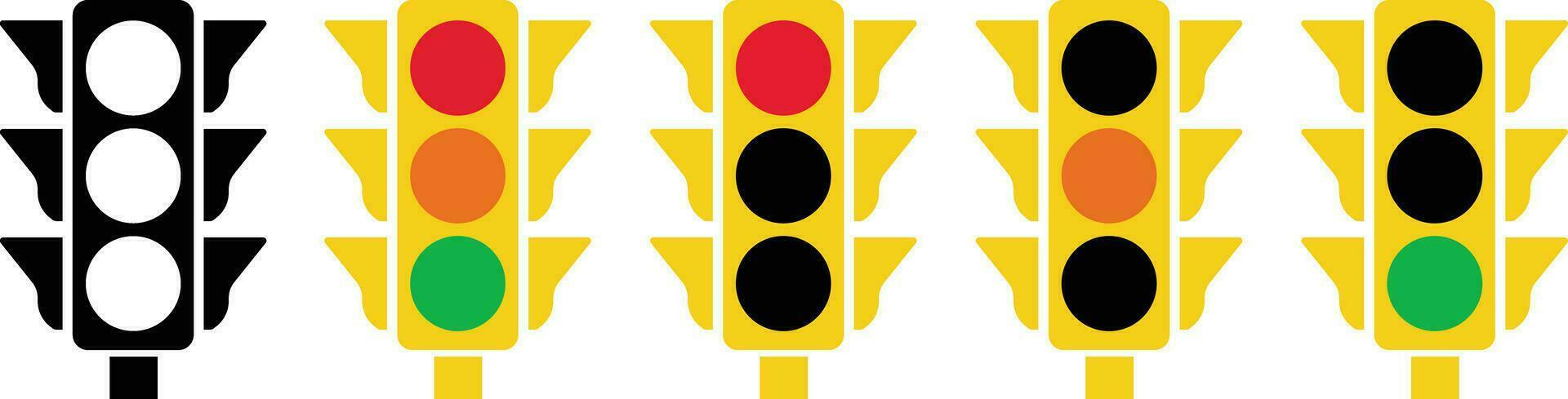 trafik ljus gränssnitt ikon i platt uppsättning. isolerat i symbol använda sig av för trafik kontrollera eller stoppljus med gå ljus och varning ljus i vektor för appar och hemsida