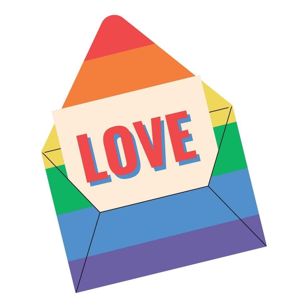 regnbåge kuvert med de inskrift kärlek. vektor