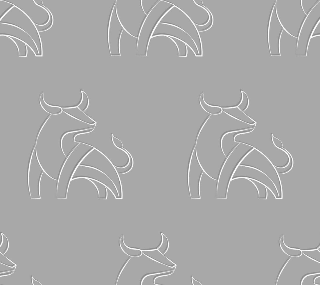 sömlös mönster av kontur tjur på en grå bakgrund. minimalistisk tjur. vektor illustration