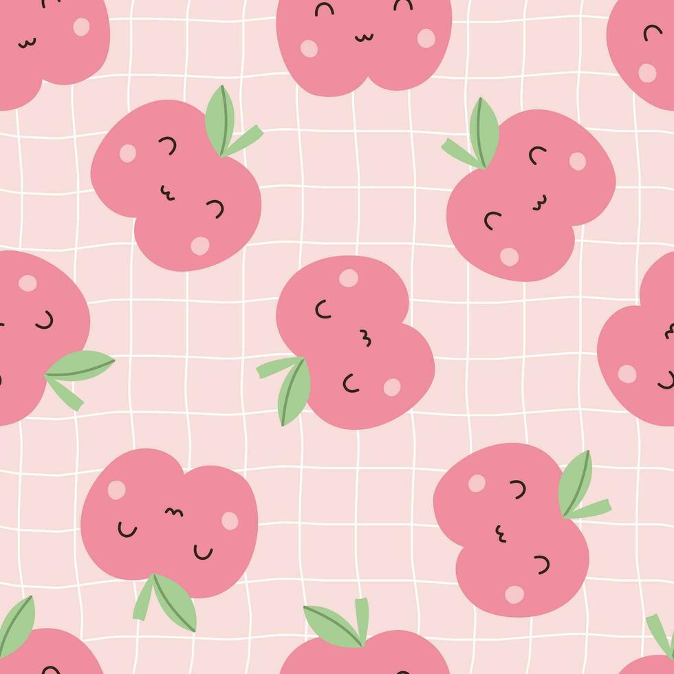 bebis sömlös mönster äpple frukt bakgrund med fyrkant rutnät rader på rosa bakgrund Begagnade för skriva ut, tapet, dekoration vektor illustration