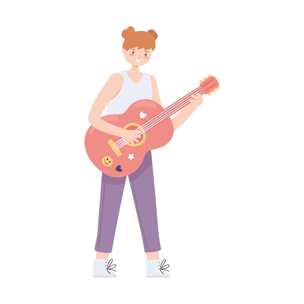 flicka som spelar en gitarr vektor