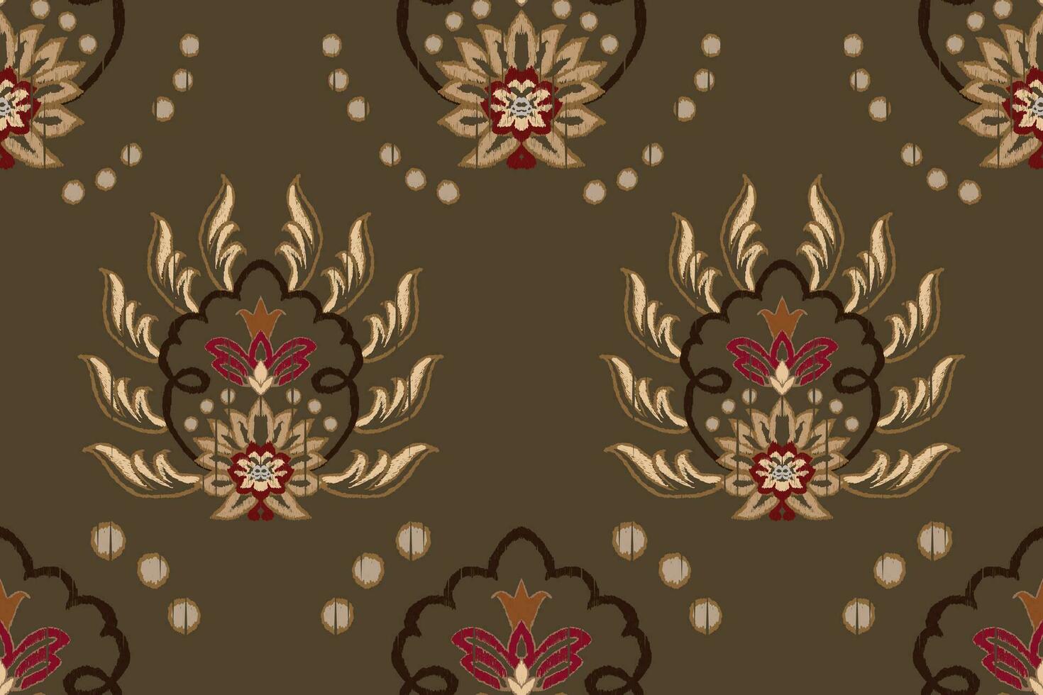 Ikat Blumen- Paisley Stickerei auf bräunen Beige hintergrund.ikat ethnisch orientalisch Muster traditionell.aztekisch Stil abstrakt Vektor illustration.design zum textur, stoff, kleidung, verpackung, dekoration, schal.