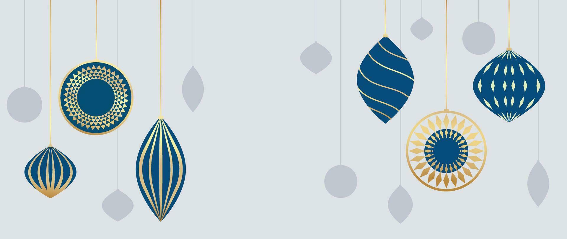 lyx jul och Lycklig ny år begrepp bakgrund vektor. elegant guld hängande struntsak boll linje konst deco med boll silhuett på ljus bakgrund. design för tapet, kort, omslag, affisch. vektor