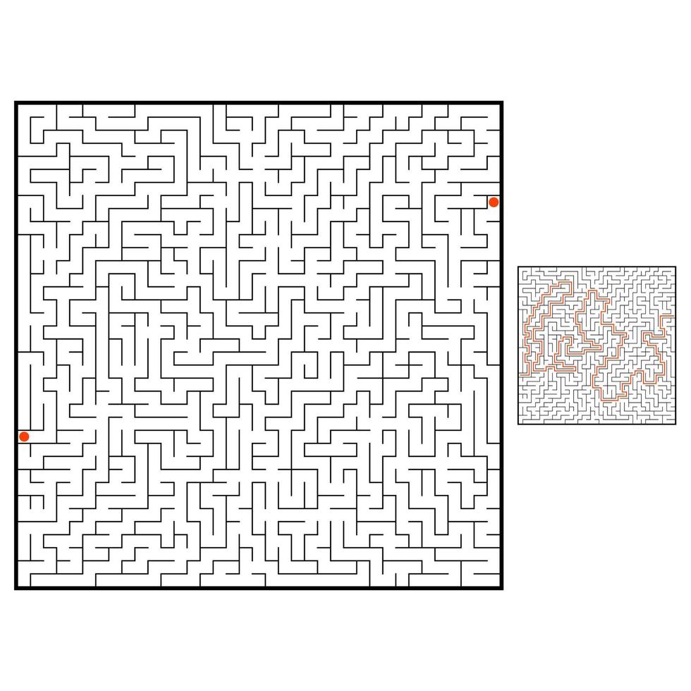 abstraktes quadratisches Labyrinth. Spiel für Kinder. Puzzle für Kinder. ein Eingang, ein Ausgang. Labyrinth Rätsel. flache Vektorillustration lokalisiert auf weißem Hintergrund. mit Antwort. vektor