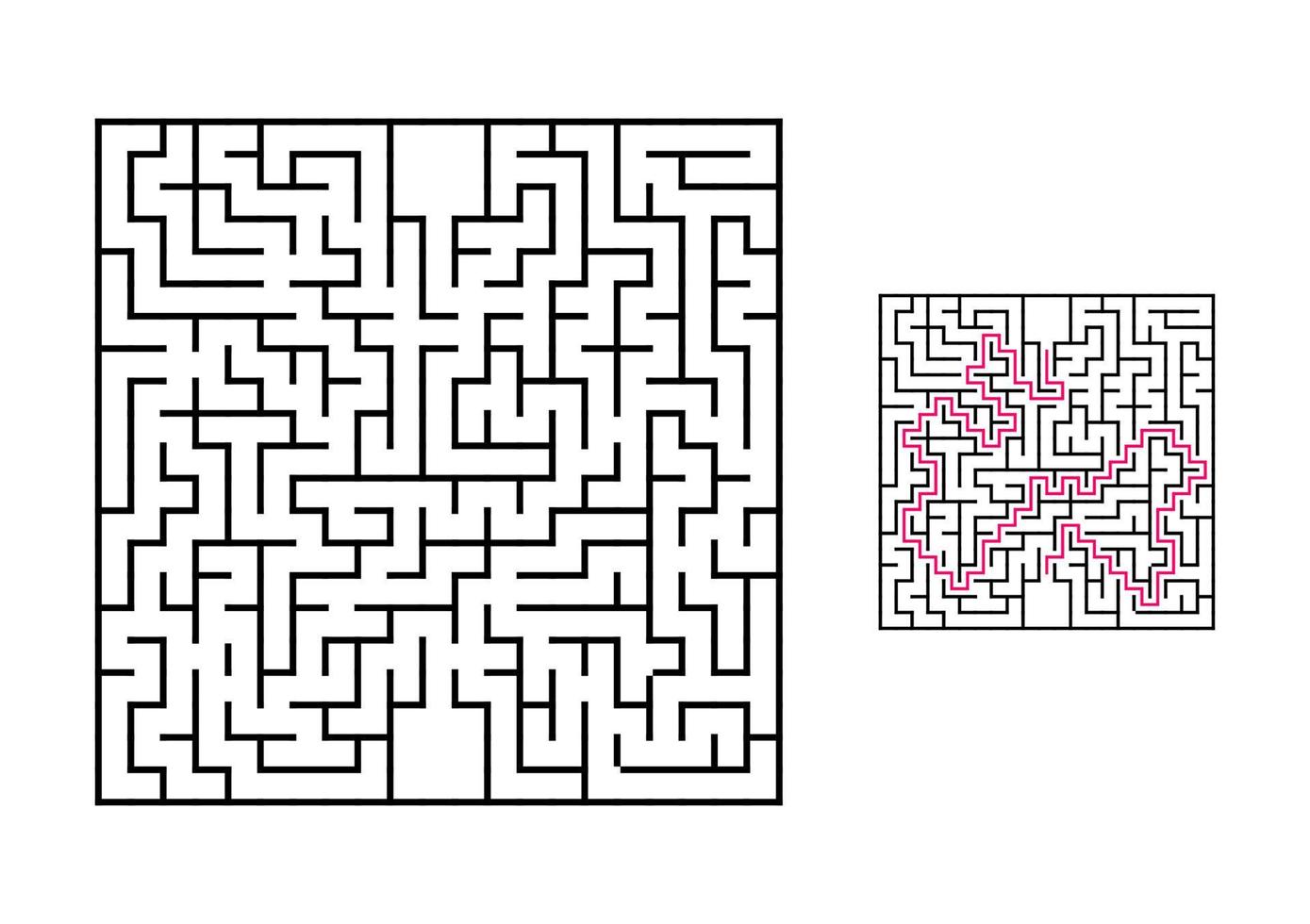 abstrakt fyrkantig labyrint. spel för barn. pussel för barn. en ingång, en utgång. labyrintkonst. platt vektorillustration isolerad på vit bakgrund. med svar. vektor