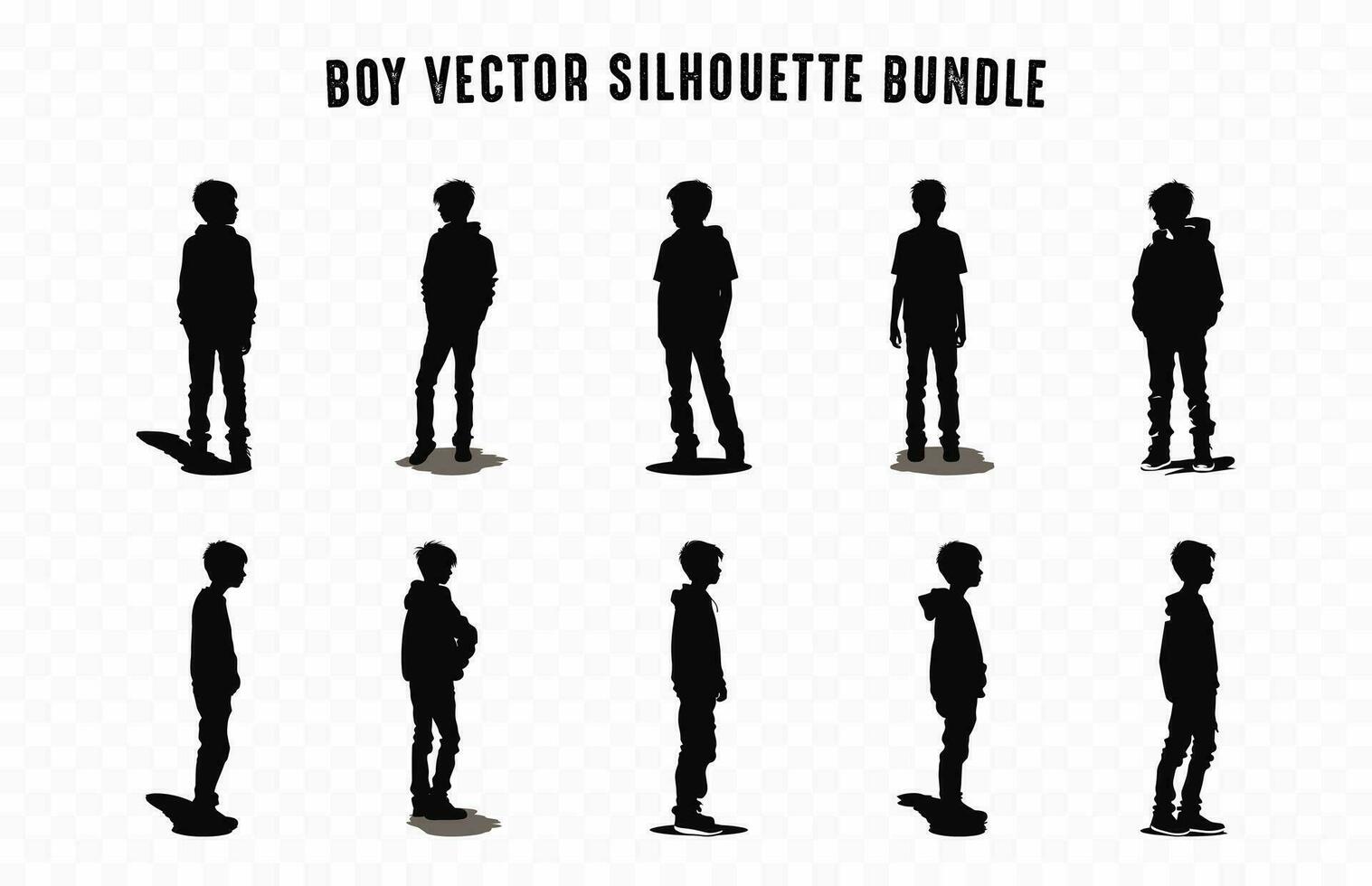 pojke silhuetter vektor bunt, uppsättning av Tonårs pojke silhuett i annorlunda poser