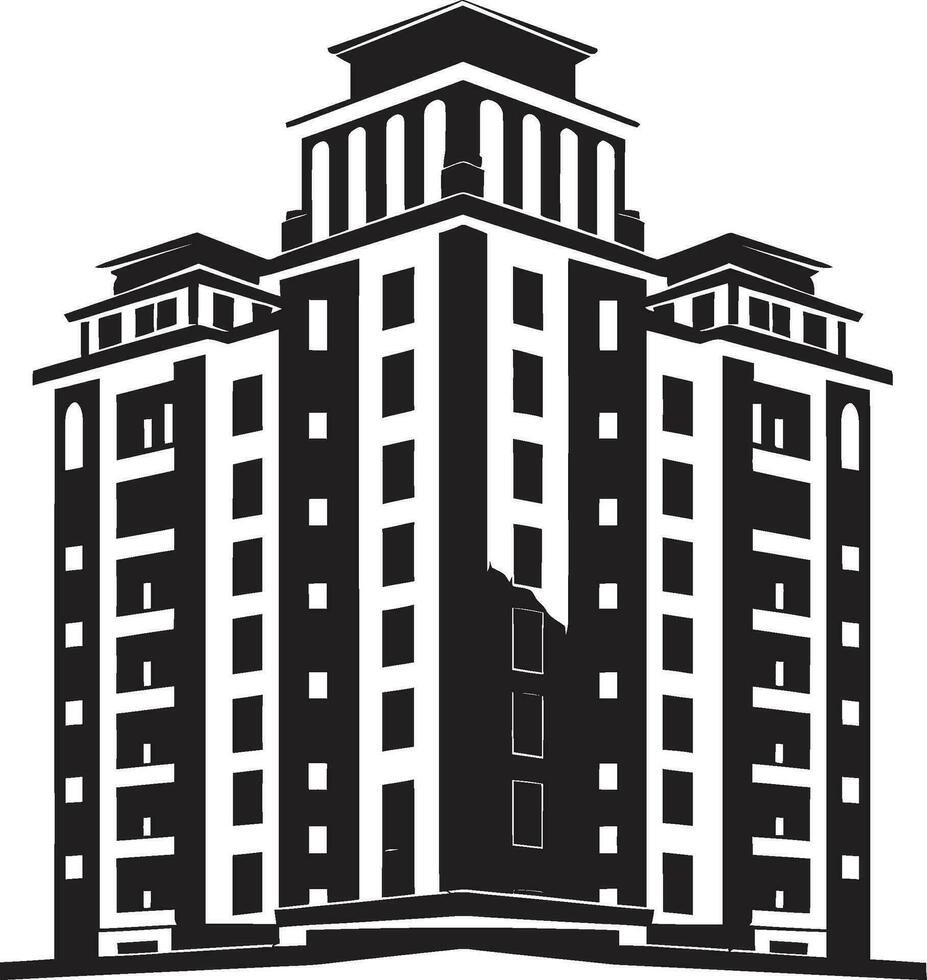 metropol silhuett flera våningar stadsbild vektor emblem stadens centrum skylinescape multifloral byggnad i vektor ikon